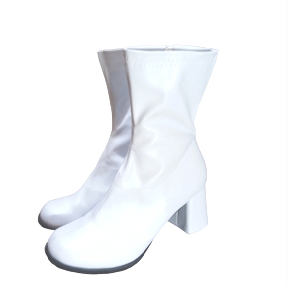 Like New Ellie White Go Go Boots Mid Calf Block Heel Size 10 - Picture 12 of 12